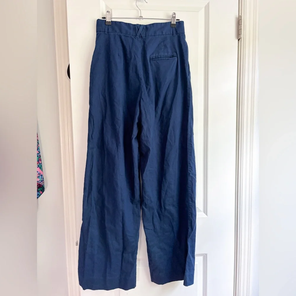 Banana Republic Navy Wide-Leg Women's Linen Blend Pleated Trousers
